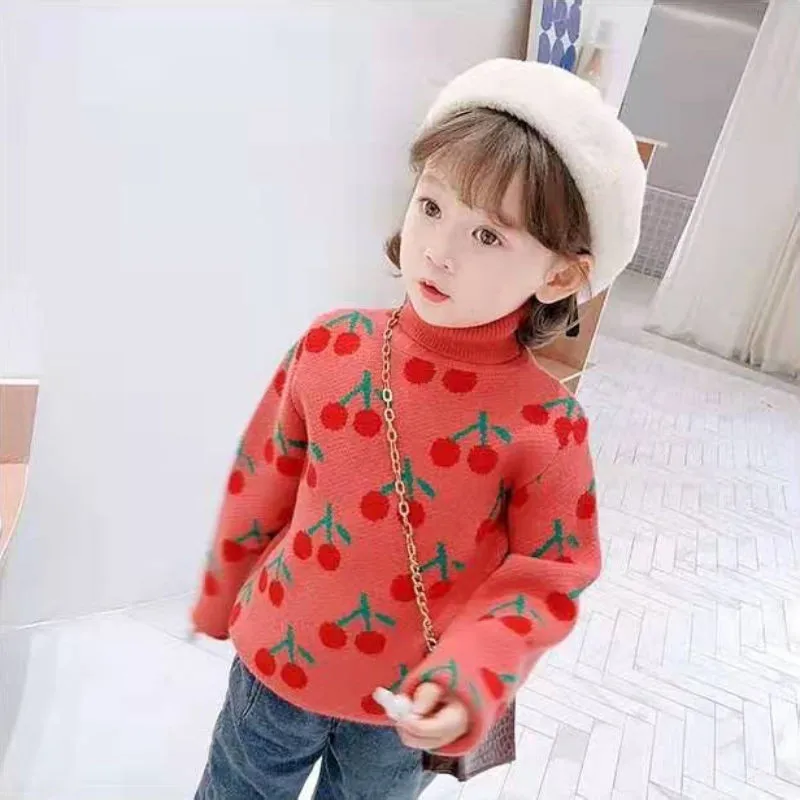 2021 New Girl Red Casual Sweater Children's Knitted Woolen Turtleneck Spring/Winter Kids Cute Plus Velvet Warm Thicken Cartoons 
2021 New Girl Red Casual Sweater Children's Knitted Woolen Turtleneck Spring/Winter Kids Cute Plus Velvet Warm Thicken Cartoons