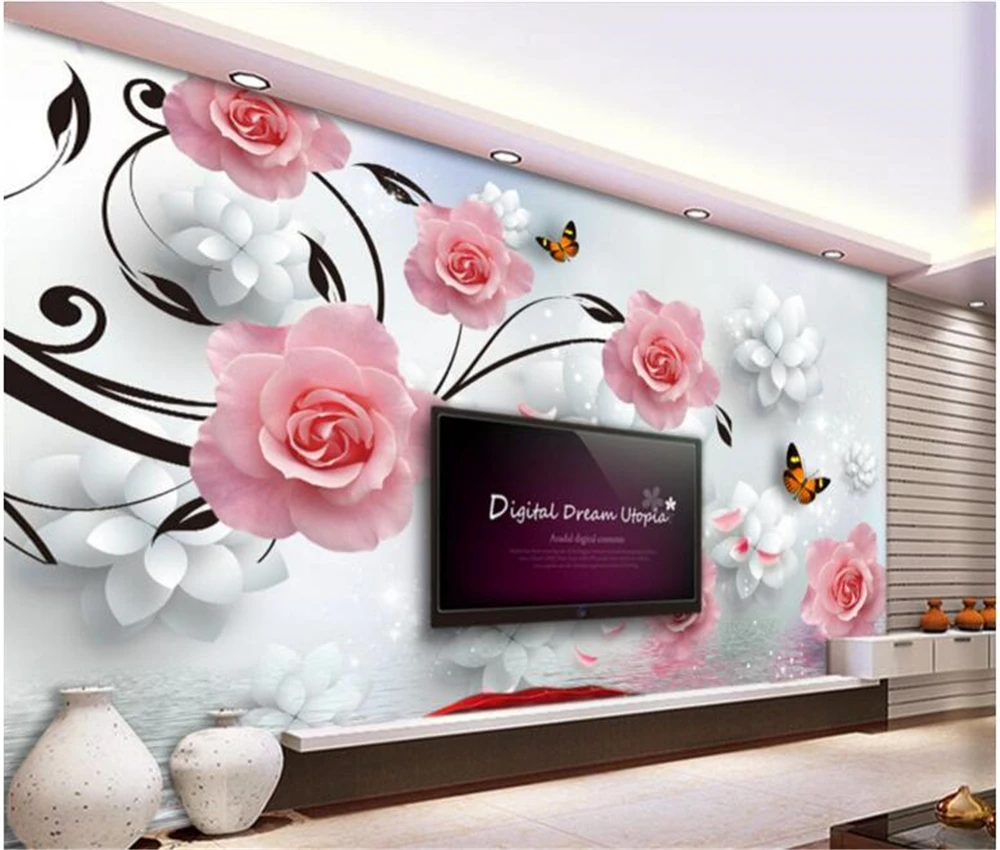 beibehang Custom wallpaper mural pink rose three-dimensional flower reflection fresh 3D backdrop wall
beibehang Custom wallpaper mural pink rose three-dimensional flower reflection fresh 3D backdrop wall