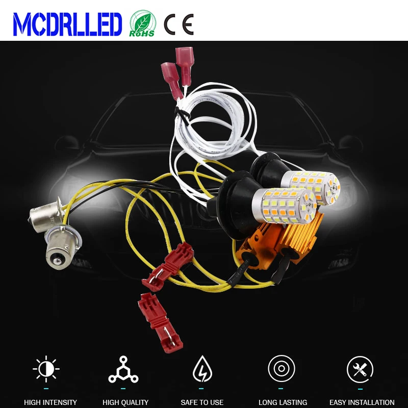 Mcdrl led 2 шт. PY21W P21W LED Dual Color Head светильник BA15S 1056 1156 белый желтый красный стоп дневные
