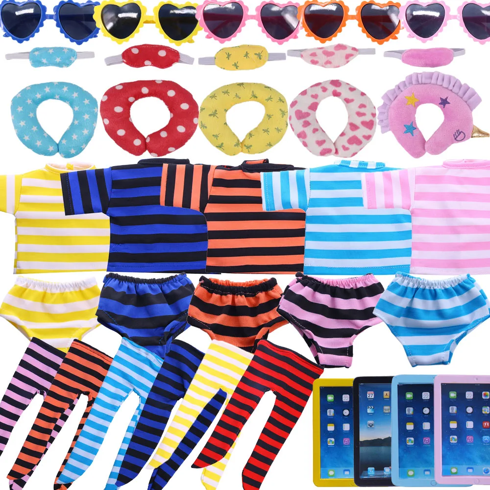 Doll Clothes 6Pcs/Suit=Glasses + U-shaped Pillow + Top + Leggings + Underwear + Tablet For 18 Inch American Doll&43 Cm Born Baby
Doll Clothes 6Pcs/Suit=Glasses + U-shaped Pillow + Top + Leggings + Underwear + Tablet For 18 Inch American Doll&43 Cm Born Baby