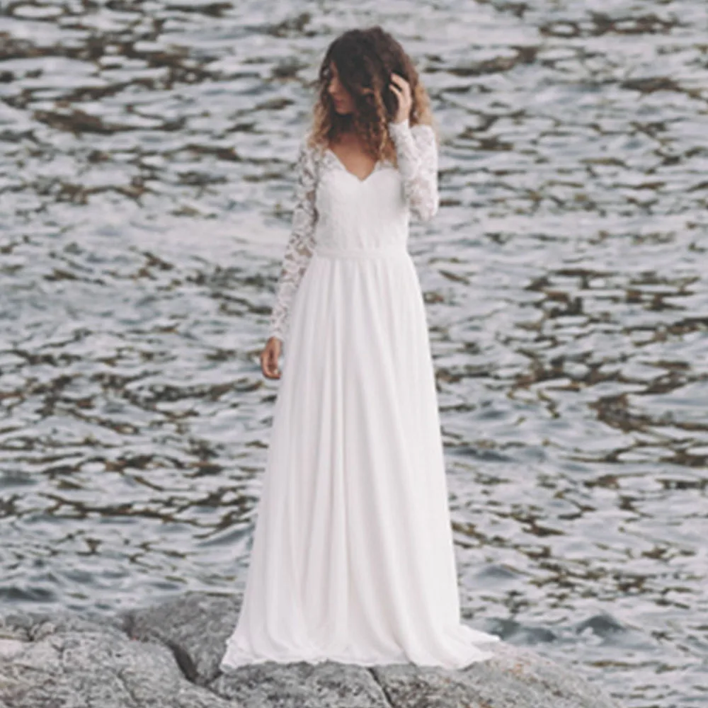 Lace Wedding Dress Long Sleeve Boho V Neck Open Beach Bridal Gowns 2021 Chiffon Skirt Princess Vintage Vestidos De Novia
Lace Wedding Dress Long Sleeve Boho V Neck Open Beach Bridal Gowns 2021 Chiffon Skirt Princess Vintage Vestidos De Novia