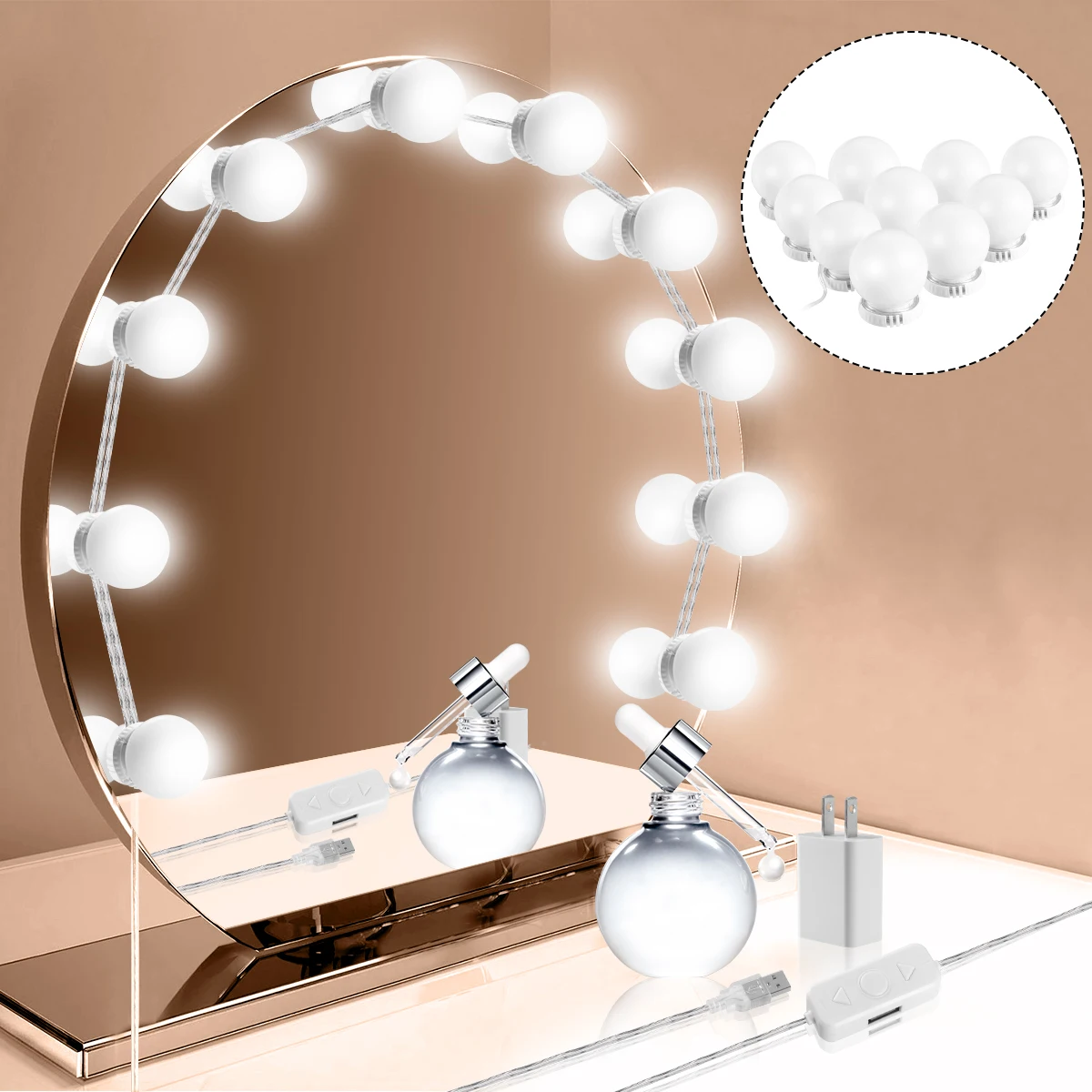 10 LEDs DIY Dimmable Vanity Mirror Lights Makeup Bulb Hollywood Adjustable Brightess Wall Lamp Kit for Dressing Table | Лампы и