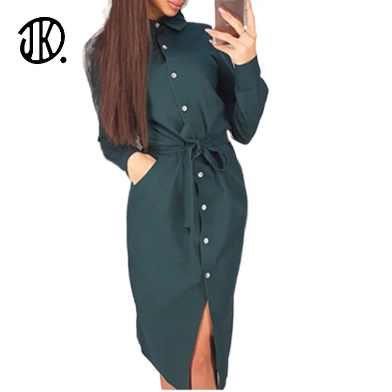 2021 Fashion Button Long Dresses Spring New Arrivals Turndown Collar Dress With Belt 2XL Solid Color Maxi Vestido Top For Woman
2021 Fashion Button Long Dresses Spring New Arrivals Turndown Collar Dress With Belt 2XL Solid Color Maxi Vestido Top For Woman