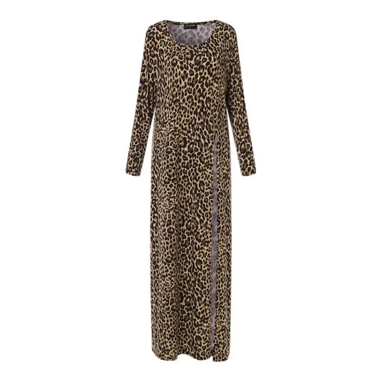 Baharcelin 4xl 5xl женские повседневные леопардовые платья с длинным рукавом для девушек