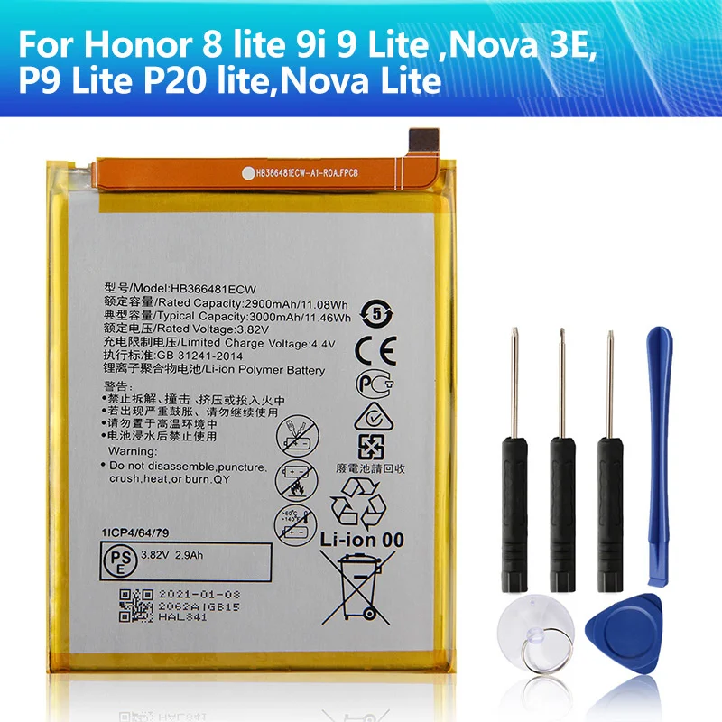 

Phone Battery HB366481ECW For P9 Lite P10 Lite Nova 3E Honor 5C 7C Enjoy 7S 8 8E Nova Lite V9 Play GT3 Y6 Prime 2018