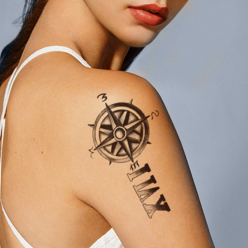 Waterproof Temporary Tattoo Sticker Black Compass English Letters Totem Design Fake Tattoos Flash Tatoos Arm Body Art Women Men
Waterproof Temporary Tattoo Sticker Black Compass English Letters Totem Design Fake Tattoos Flash Tatoos Arm Body Art Women Men