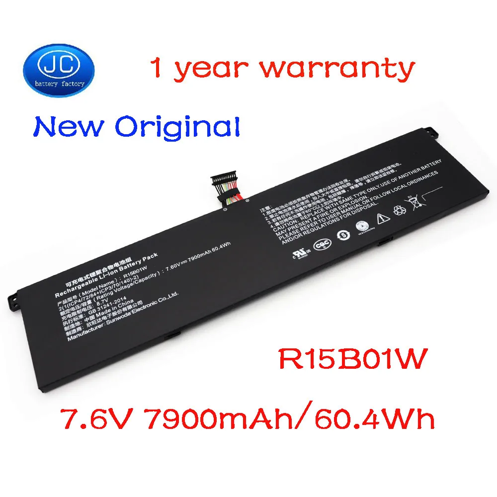 JCbatterystar новый оригинальный R15B01W Аккумулятор для ноутбука Xiaomi Pro 15,6 дюймов серии ноутбук 7,6 В 7900 мАч 60.04WH 
JCbatterystar новый оригинальный R15B01W Аккумулятор для ноутбука Xiaomi Pro 15,6 дюймов серии ноутбук 7,6 В 7900 мАч 60.04WH