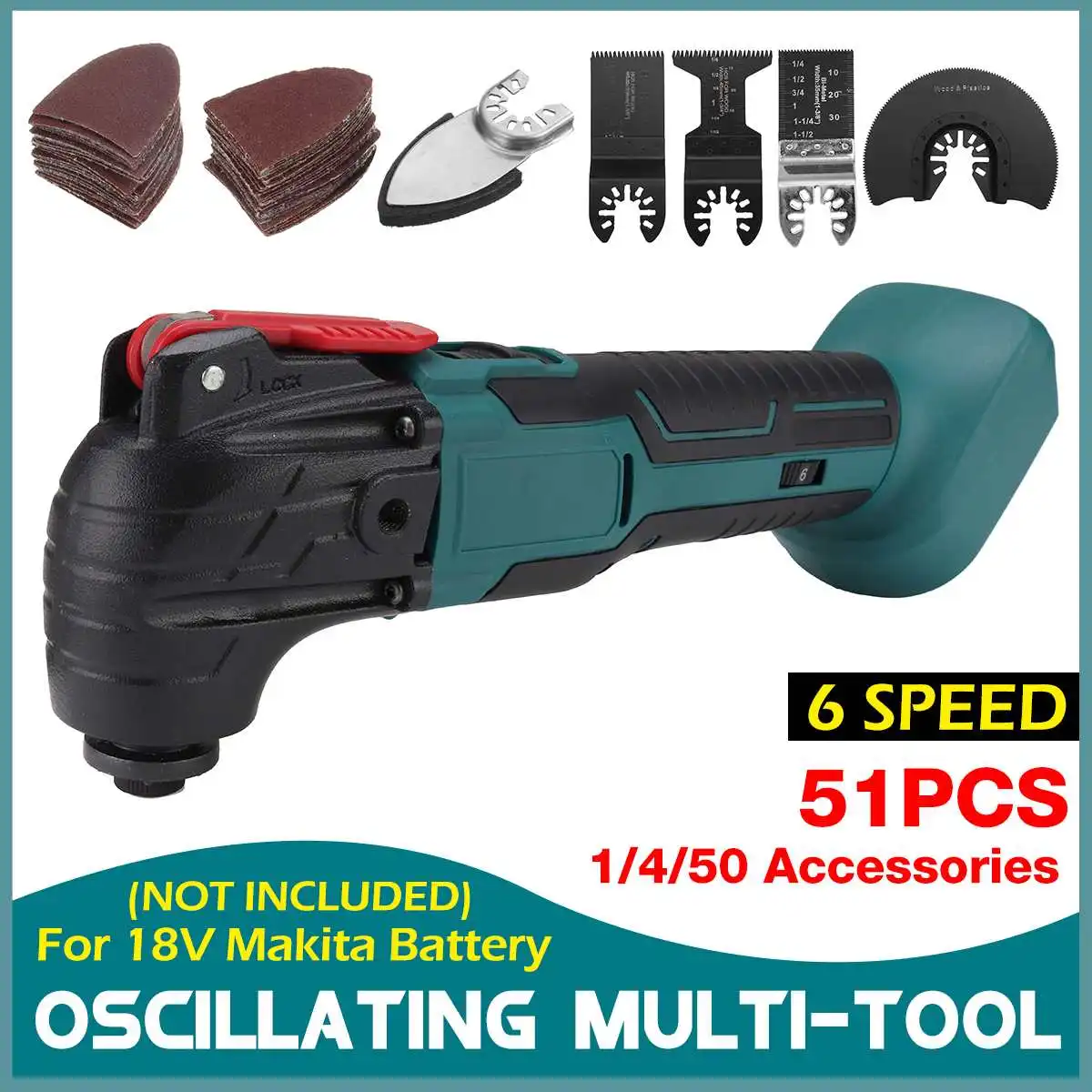 6 Speeds Cordless Oscillating Multi Tool Variable Speed Renovator Woodworking Tool with Accessories For 18V Makita Battery 
6 Speeds Cordless Oscillating Multi Tool Variable Speed Renovator Woodworking Tool with Accessories For 18V Makita Battery