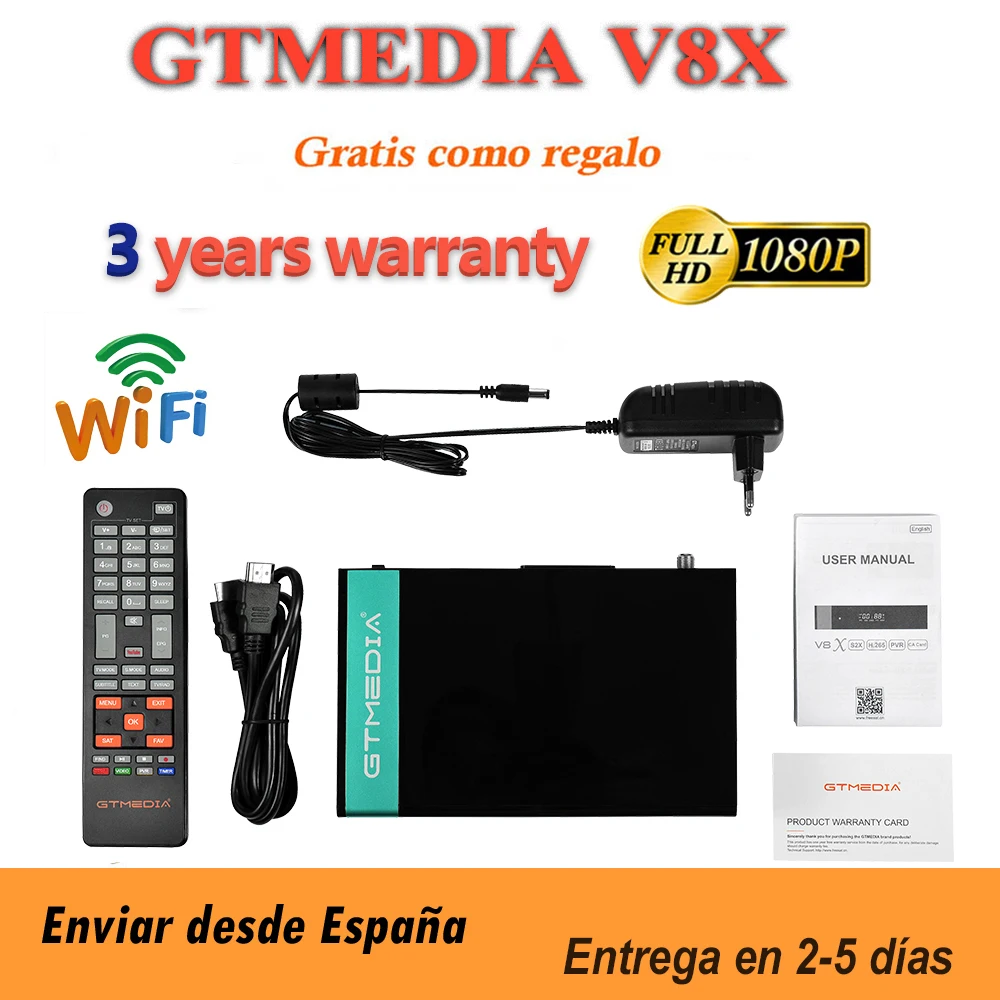 

España Free Shipping DVB-S2 Satellite Receiver GTMEDIA V8X H.265 DVB S2 V7 S2X Wifi CA Slot Scart Set Top Box GT MEDIA V8 NOVA
