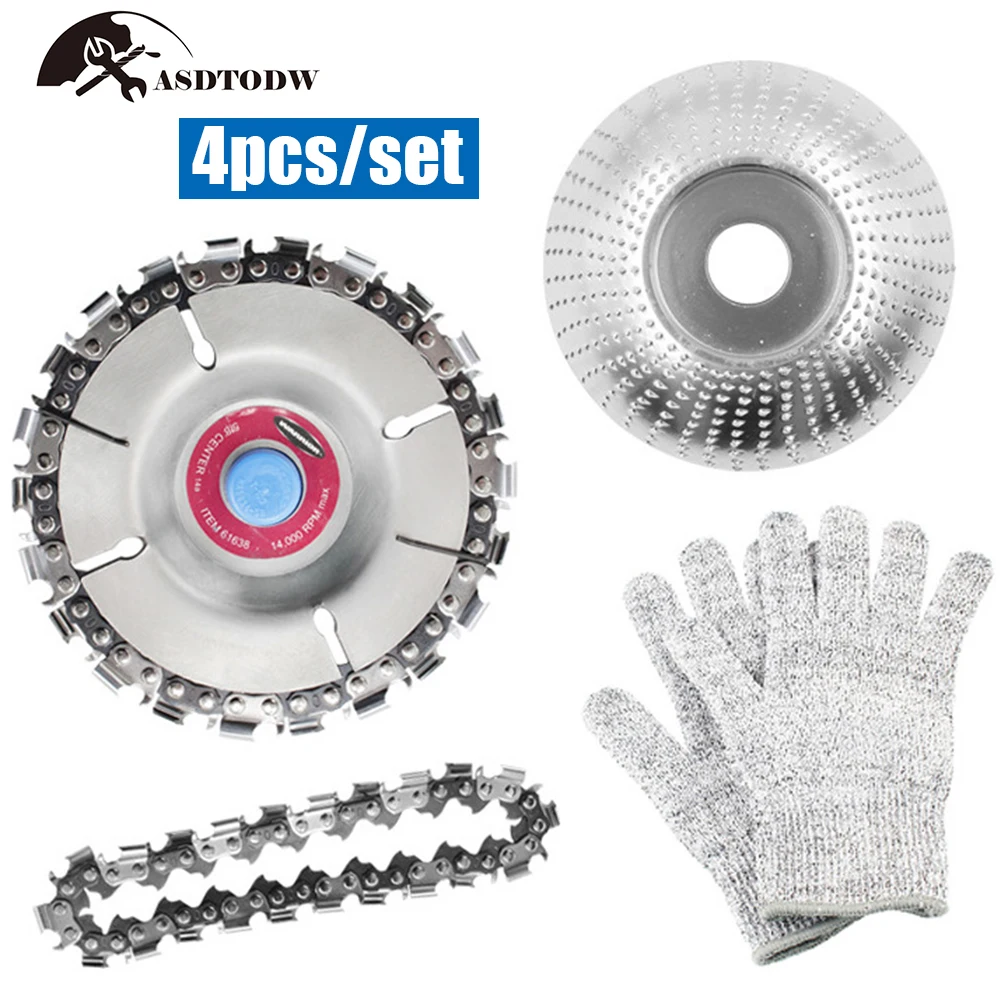 4 Inch Angle Grinder Wheel Disc Woodworking Circular Chain Saw Blades and Coarse Disc for 100/115 mm Angle Grinder with gloves 
4 Inch Angle Grinder Wheel Disc Woodworking Circular Chain Saw Blades and Coarse Disc for 100/115 mm Angle Grinder with gloves