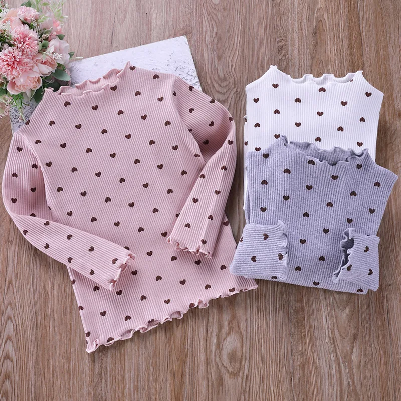 Children's baby kids girls bottoms shirts Girls blouse with wooden ear edge hearts long sleeves cotton casual t-shirts 7150 02
Children's baby kids girls bottoms shirts Girls blouse with wooden ear edge hearts long sleeves cotton casual t-shirts 7150 02