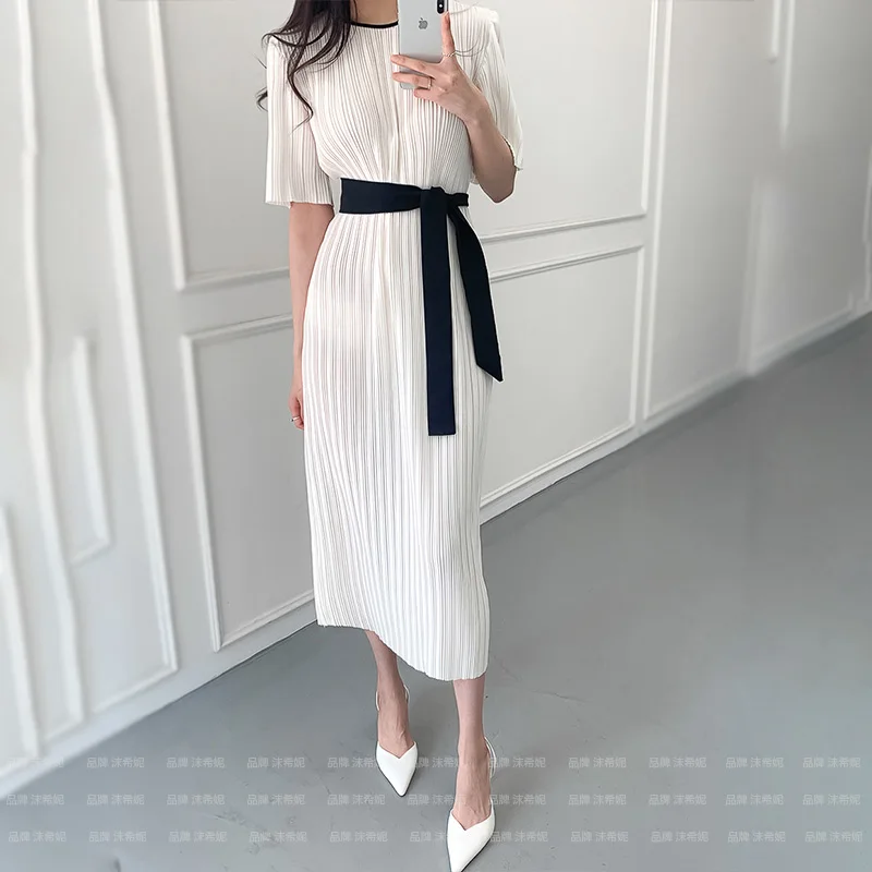 Женское модельное платье в Корейском стиле, элегантное офисное платье с коротким рукавом, повседневные плиссированные платья На Шнуровке Д... 
Женское модельное платье в Корейском стиле, элегантное офисное платье с коротким рукавом, повседневные плиссированные платья На Шнуровке Д...