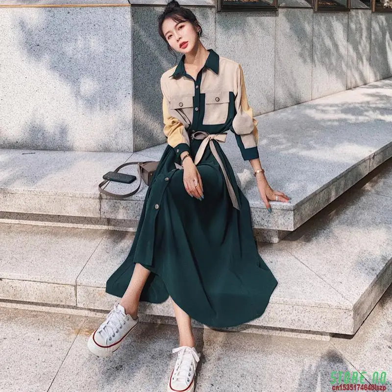 2021 Autumn Casual Sashes Women Maxi Dress Turn Down Collar Loose Patchwork Button Up Pocket Ladies Shirt Dresses Robe Vestidos
2021 Autumn Casual Sashes Women Maxi Dress Turn Down Collar Loose Patchwork Button Up Pocket Ladies Shirt Dresses Robe Vestidos