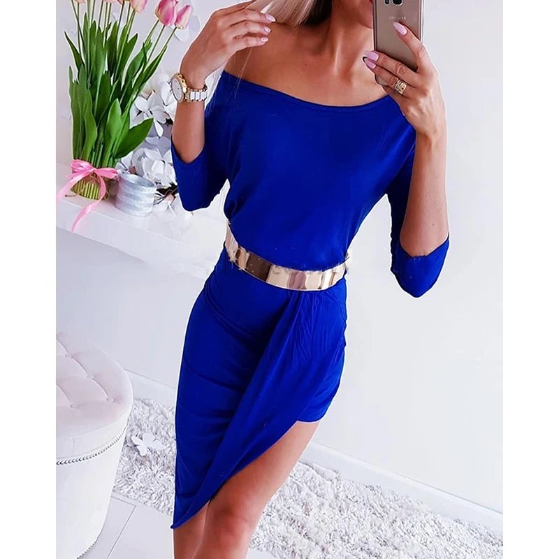 Women One Shoulder Dress 2021 Spring Autumn Solid Blue Slim Waist Full Sleeve Fashion Casual Party Femme Bodycon Vestido SJ8405X
Women One Shoulder Dress 2021 Spring Autumn Solid Blue Slim Waist Full Sleeve Fashion Casual Party Femme Bodycon Vestido SJ8405X