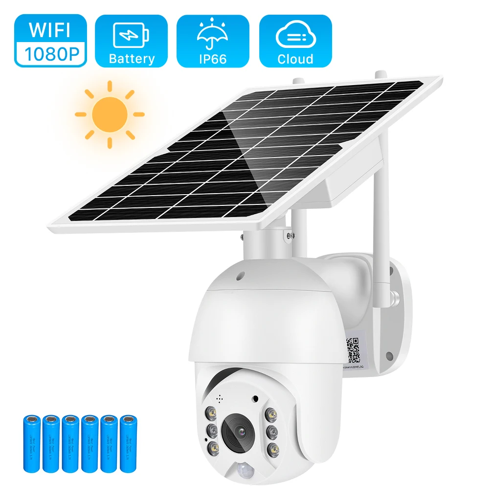 Wifi Camera 1080P 8W Solar Panel PTZ Camera Outdoor 2MP PIR Human Alarm CCTV Security Camera with 15000MAH Battery Long Standby
Wifi Camera 1080P 8W Solar Panel PTZ Camera Outdoor 2MP PIR Human Alarm CCTV Security Camera with 15000MAH Battery Long Standby