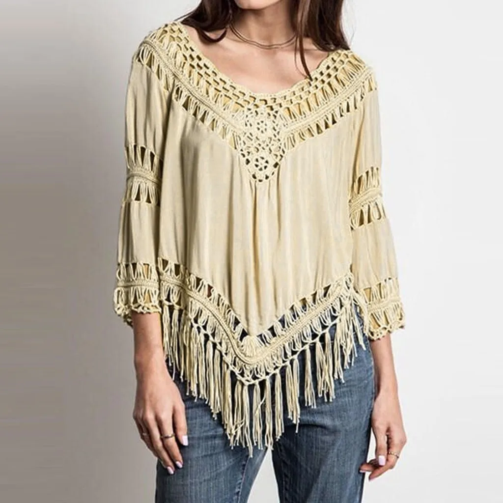 Women Blouses Lady Fashion Lace Top V-neck Smock Tassels Knitting Pure Color Blouse blusas mujer de moda 2020
Women Blouses Lady Fashion Lace Top V-neck Smock Tassels Knitting Pure Color Blouse blusas mujer de moda 2020