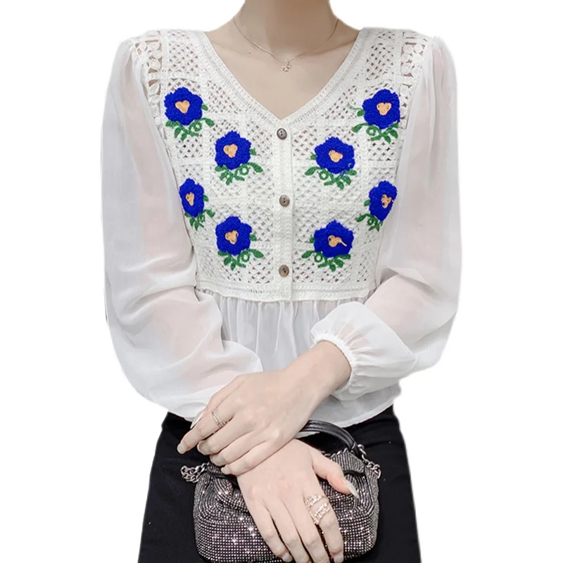 2021 New Summer Autumn Shirts Fashion Long Sleeve Flormal Lace Chiffon Shirts Tops Elegant Female Korean Style Casual Blouse
2021 New Summer Autumn Shirts Fashion Long Sleeve Flormal Lace Chiffon Shirts Tops Elegant Female Korean Style Casual Blouse