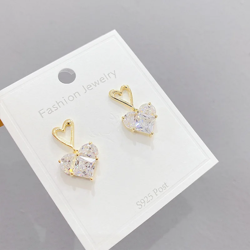 

Sterling Silvers Needle Zircon Shining Promotion Stud Earrings Peach Heart Graceful And Petite Minimalist Creative Gift