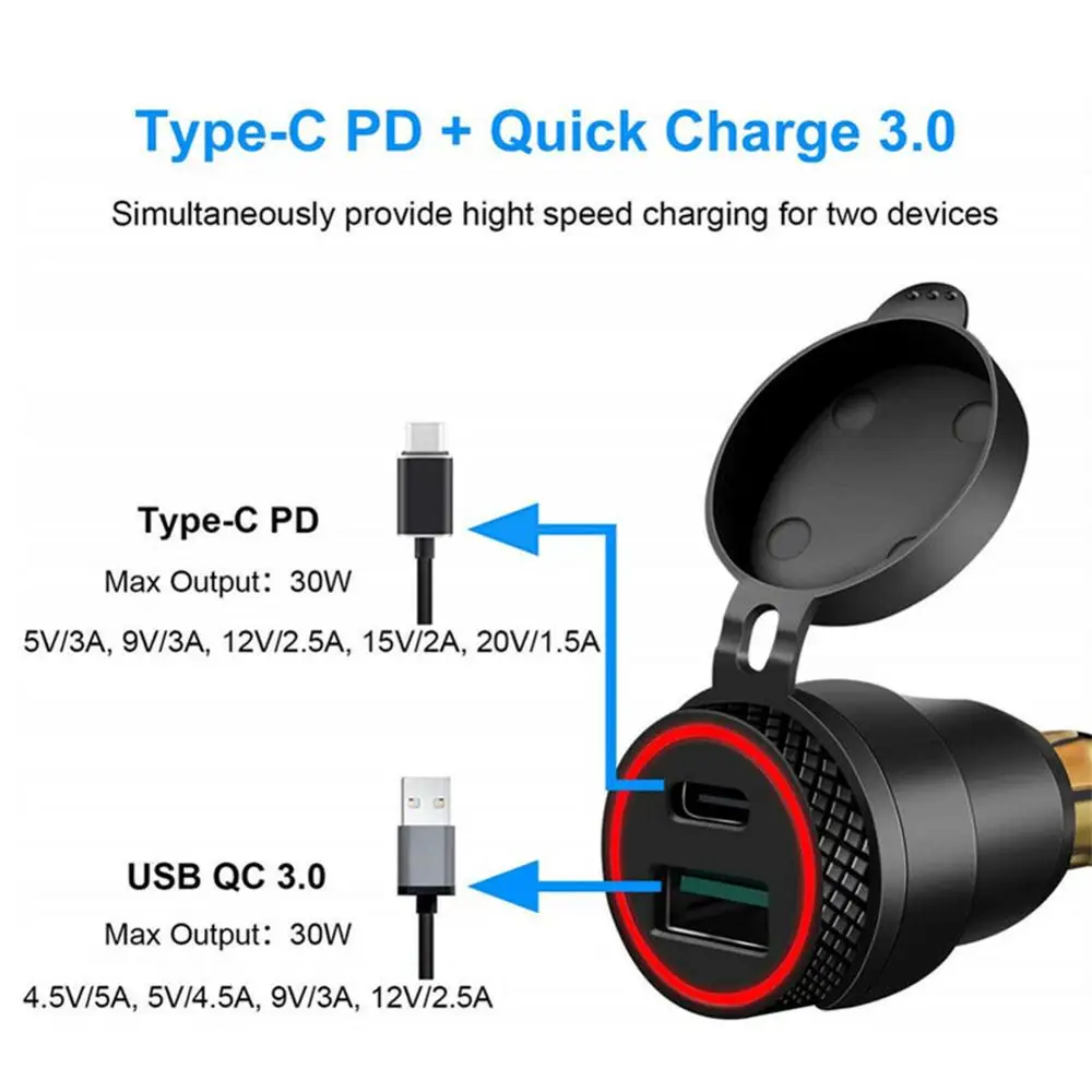 Aluminium Type-C PD Power Delivery USB Charger 30W QC 3.0 Quick Charger Waterproof for Hella DIN Socket BMW Ducati Triumph CSV
Aluminium Type-C PD Power Delivery USB Charger 30W QC 3.0 Quick Charger Waterproof for Hella DIN Socket BMW Ducati Triumph CSV