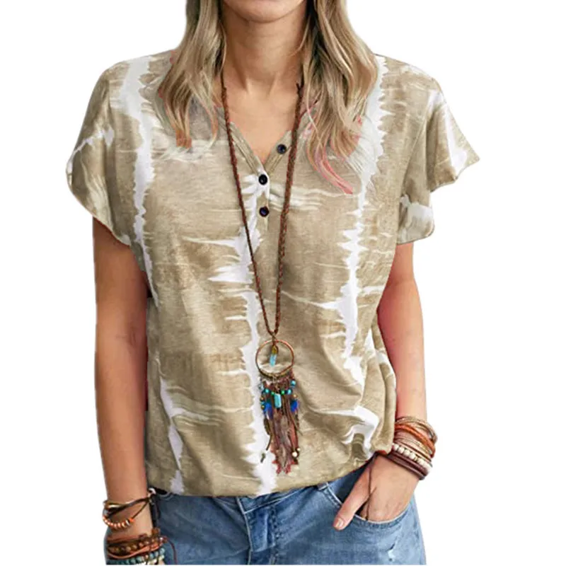 Women's Summer New Fashion Tie Dyed Short Sleeve Top Casual Button V-neck Pullover Street Style Oversize Women's T-shirt 2021
Women's Summer New Fashion Tie Dyed Short Sleeve Top Casual Button V-neck Pullover Street Style Oversize Women's T-shirt 2021