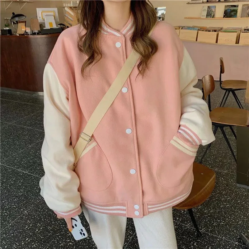 Autumn Stitching Color Oversized Student Jackets Women Korean Loose Single-breasted Thick Baseball Uniform Harajuku Pink Parkas
Autumn Stitching Color Oversized Student Jackets Women Korean Loose Single-breasted Thick Baseball Uniform Harajuku Pink Parkas