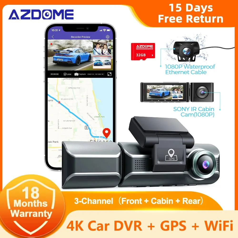 AZDOME M550 Car DVR 3 Channel Camera 4K +1080 Rear Cam 800MP Front Bulit-in GPS WiFi Car Dash Camera IR Night Vision APP Control
AZDOME M550 Car DVR 3 Channel Camera 4K +1080 Rear Cam 800MP Front Bulit-in GPS WiFi Car Dash Camera IR Night Vision APP Control