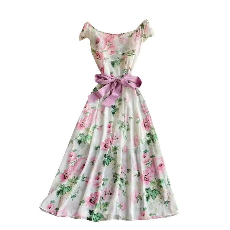 the printed word brought the dew shoulder chiffon dress super fairy posed long waist show thin design and color
the printed word brought the dew shoulder chiffon dress super fairy posed long waist show thin design and color