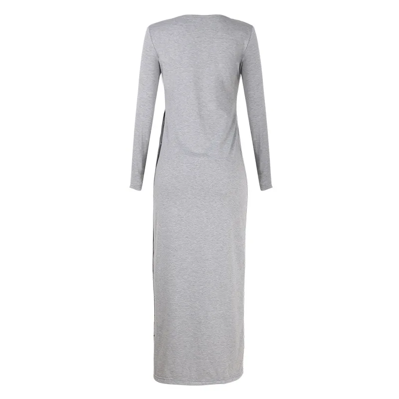 Dresses Summer 2021 Ladies Solid Color Long Sleeve O Neck Button High Slit Long Dress Women's Bodycon Casual Clothing
Dresses Summer 2021 Ladies Solid Color Long Sleeve O Neck Button High Slit Long Dress Women's Bodycon Casual Clothing