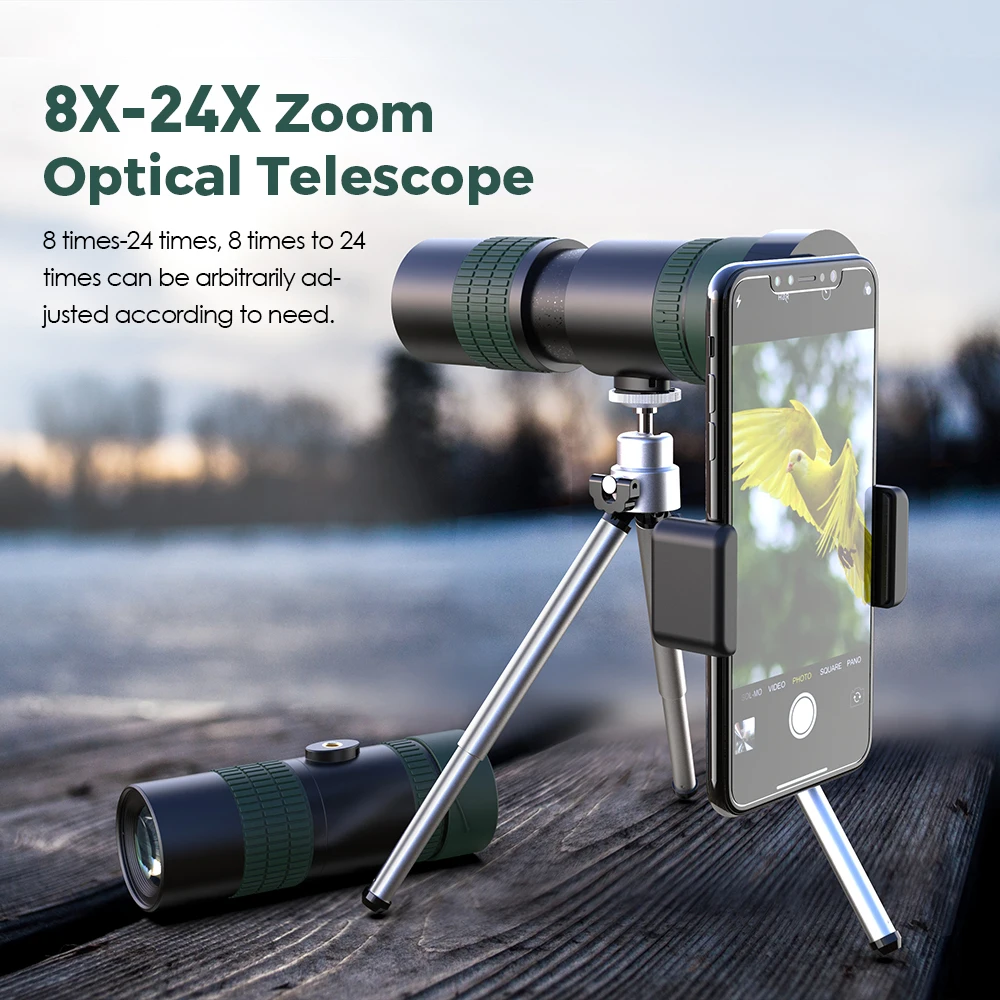 APEXEL Powerful 8-24X30 High Zoom Monocular Professional Telescope Portable For Camping Hunting With Tripod Phone Clip 
APEXEL Powerful 8-24X30 High Zoom Monocular Professional Telescope Portable For Camping Hunting With Tripod Phone Clip