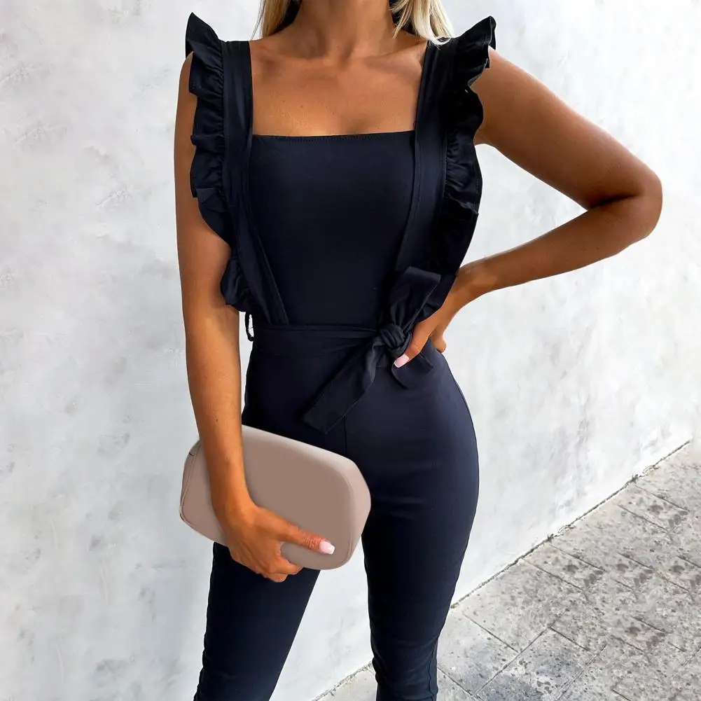 Женский Облегающий комбинезон с поясом, элегантный модный однотонный комбинезон с оборками на рукавах и лямкой на шее, офисный повседневны... 
Женский Облегающий комбинезон с поясом, элегантный модный однотонный комбинезон с оборками на рукавах и лямкой на шее, офисный повседневны...