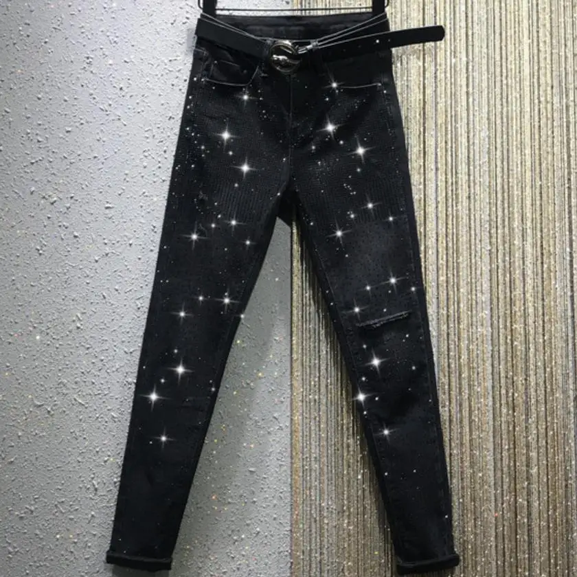 FAKUNTN spring autumn new heavy work hot drilling high waist hole casual stretch straight jeans women
FAKUNTN spring autumn new heavy work hot drilling high waist hole casual stretch straight jeans women