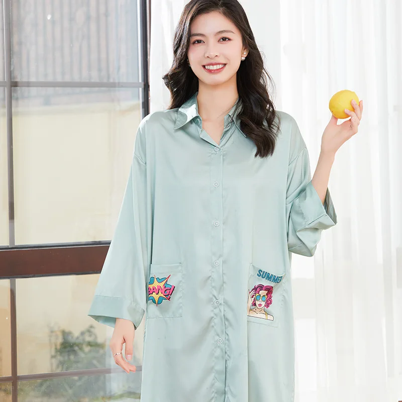Women Green Print Satin Sleepshirts Sleep Lounge Sleepwear Shirt Nightgowns Night Gown Dress Home Clothes
Women Green Print Satin Sleepshirts Sleep Lounge Sleepwear Shirt Nightgowns Night Gown Dress Home Clothes
