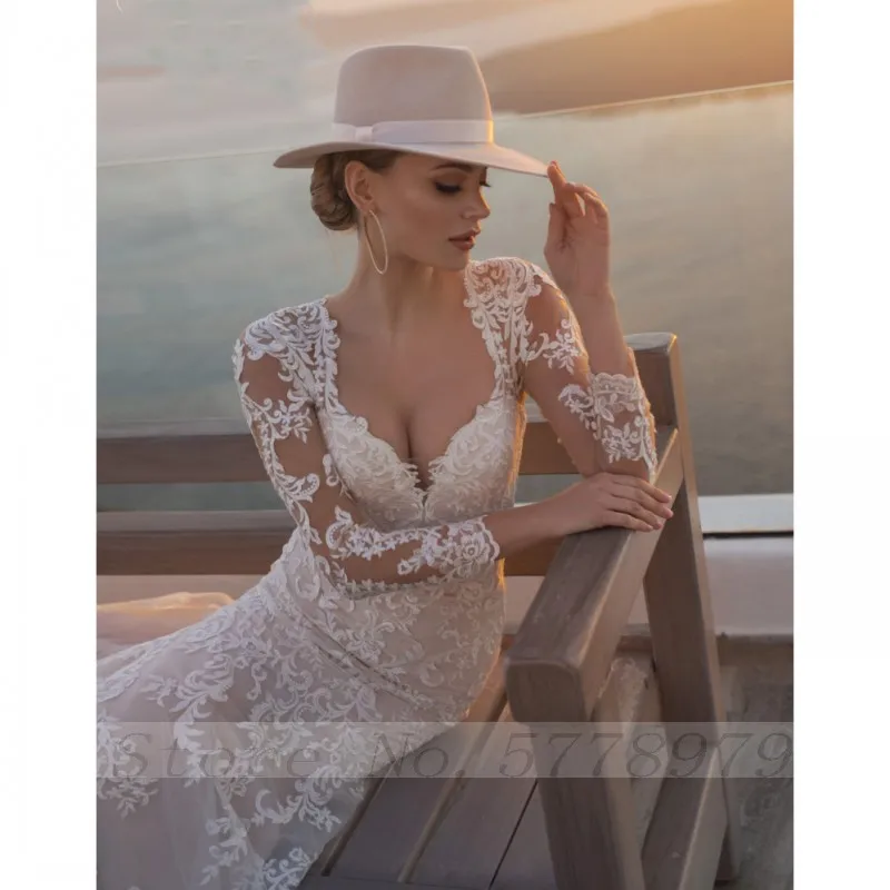 Thinyfull Princess V Neck Mermaid Wedding Dresses Long Sleeve Court Train Button Bridal Gown Lace Appliques Vestido De Novia
Thinyfull Princess V Neck Mermaid Wedding Dresses Long Sleeve Court Train Button Bridal Gown Lace Appliques Vestido De Novia