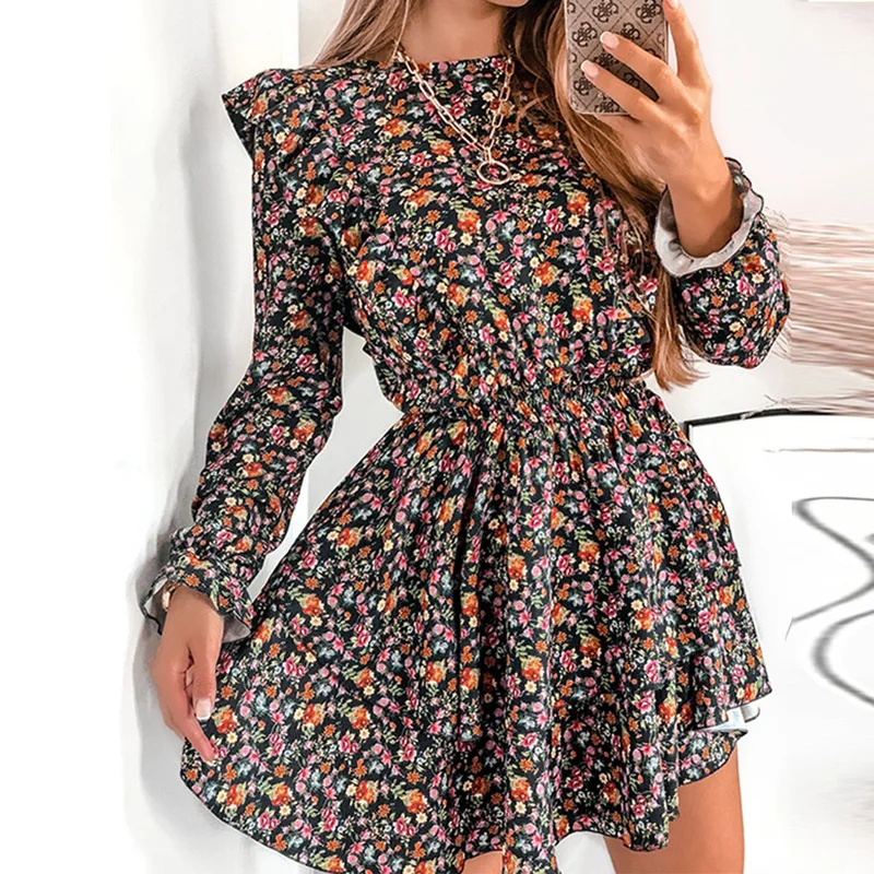 Vintage Dress Casual O-Neck A-Line Flower Print New Black Women Long Sleeve Ruffle Mini Party Dress Daily Fashion 2021 Vestidos
Vintage Dress Casual O-Neck A-Line Flower Print New Black Women Long Sleeve Ruffle Mini Party Dress Daily Fashion 2021 Vestidos