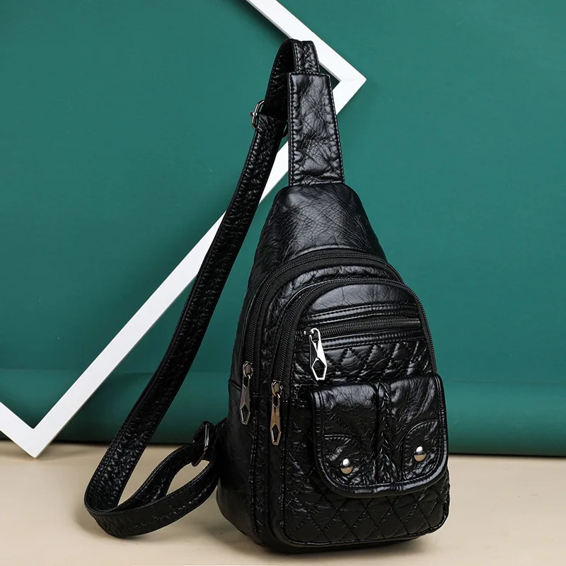 fashion simple soft leather messenger bag women's leisure light black small backpack trend solid Lingge chest bag
fashion simple soft leather messenger bag women's leisure light black small backpack trend solid Lingge chest bag