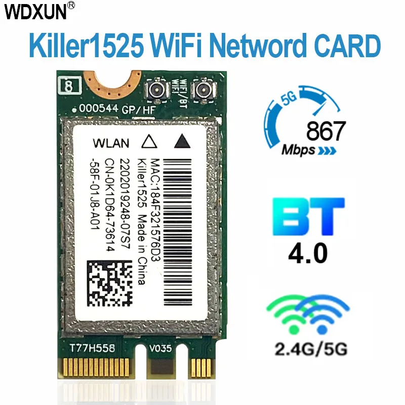 Беспроводная карта адаптера для Killer 1525 802.11ac 867 Мбит/с AC1525 + Bluetooth 4 0 M.2 NGFF E/A Key Mini WiFi