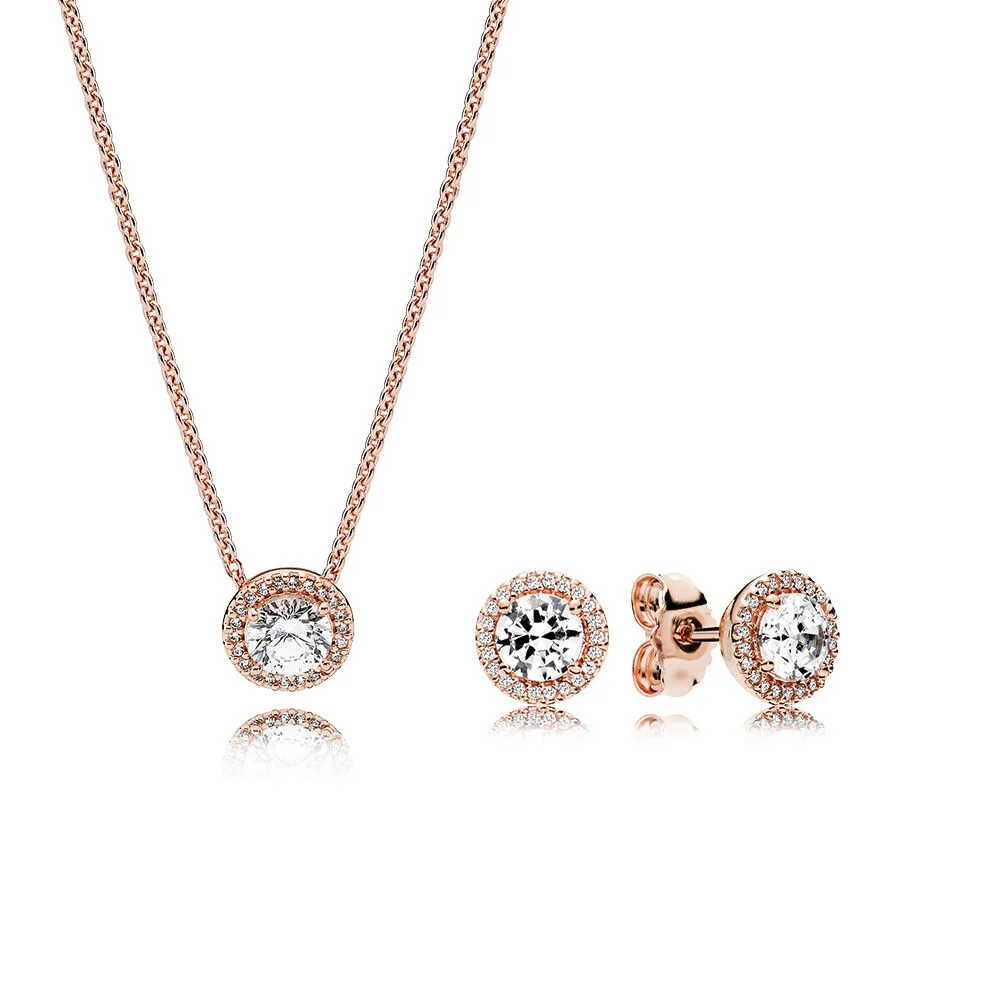 NEW 100% 925 Sterling Silver Rose Gold Classic Elegance Earring and Necklace Set Original Clear CZ Fit Charms DIY Jewelry Gift
NEW 100% 925 Sterling Silver Rose Gold Classic Elegance Earring and Necklace Set Original Clear CZ Fit Charms DIY Jewelry Gift