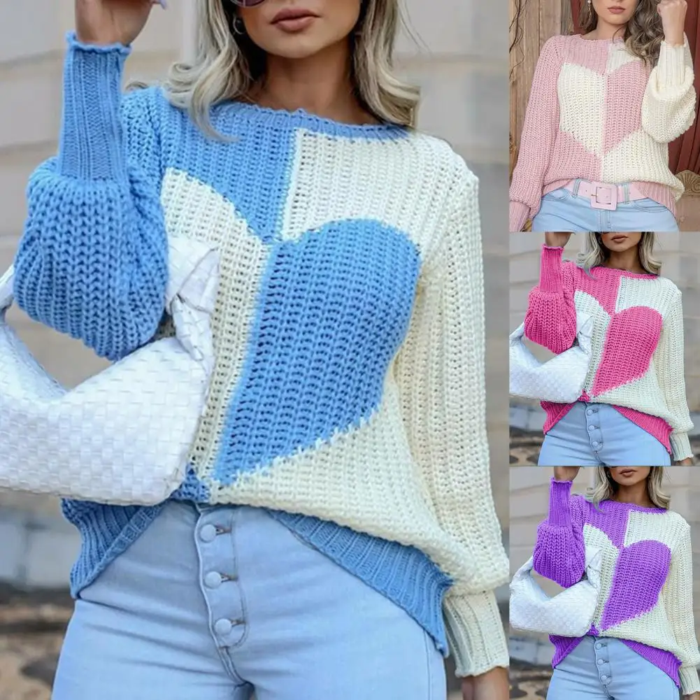 Sweater Stylish Heart Pattern Round Neck Knitted Top Comfy Winter Sweater Contrast Color for Gathering
Sweater Stylish Heart Pattern Round Neck Knitted Top Comfy Winter Sweater Contrast Color for Gathering