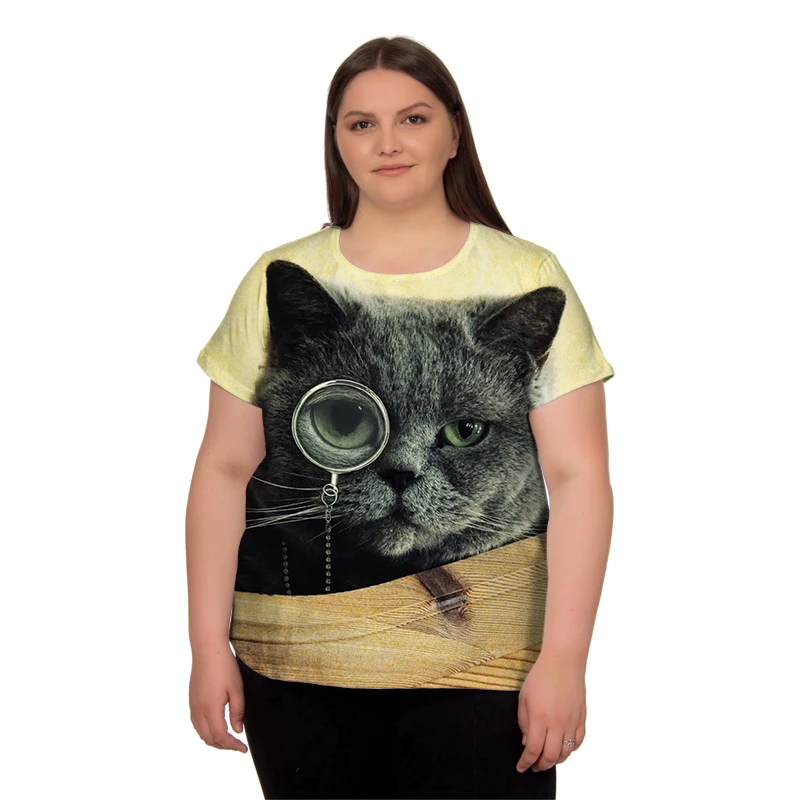 Magnifying Glass Cat T Shirt Funny Women Oversize Tops Summer Short Sleeve Pullover Fashion Clothes Plus Size 4XL Casual T Shirt 
Magnifying Glass Cat T Shirt Funny Women Oversize Tops Summer Short Sleeve Pullover Fashion Clothes Plus Size 4XL Casual T Shirt