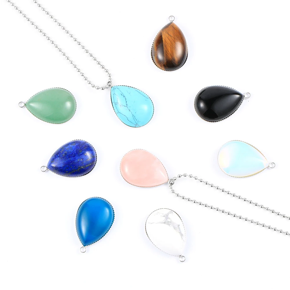 Natural Gem Stone Water Drop Pendant Necklaces Black Blue Onyx Pink Rock Crystal Lapis Lazuli Opal Green Aventurine Jewelry
Natural Gem Stone Water Drop Pendant Necklaces Black Blue Onyx Pink Rock Crystal Lapis Lazuli Opal Green Aventurine Jewelry