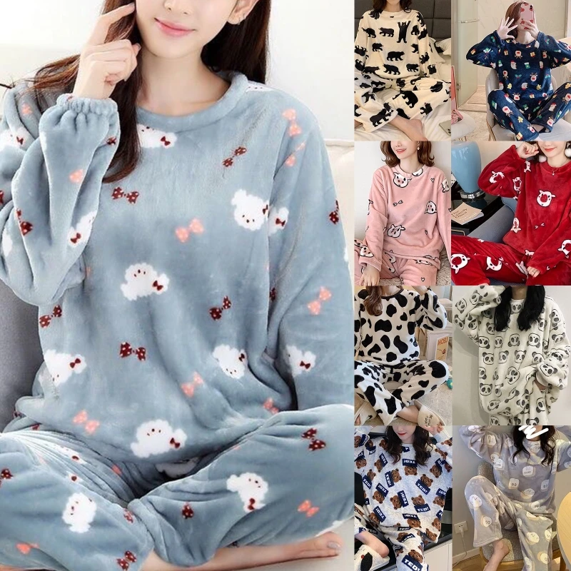 Women Winter 2Pcs Pajamas Set Long Sleeve Pullover Top Loose Pants Cartoon Animal Thick Warm Coral Velvet Sleepwear
Women Winter 2Pcs Pajamas Set Long Sleeve Pullover Top Loose Pants Cartoon Animal Thick Warm Coral Velvet Sleepwear