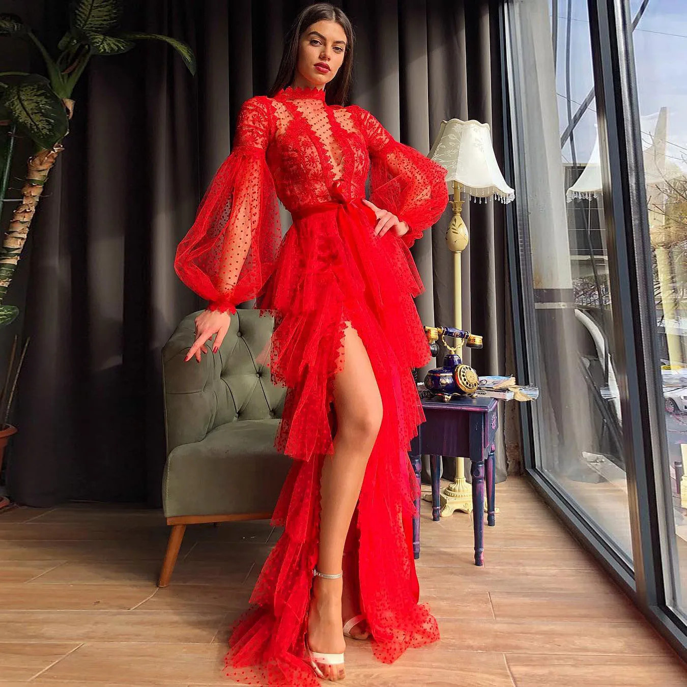 Bright Colors Prom Dress Vibrant High Neck See-Through Puffy Tulle Bubble Sleeve Wave Point Prom Dress Side Split Party Gowns
Bright Colors Prom Dress Vibrant High Neck See-Through Puffy Tulle Bubble Sleeve Wave Point Prom Dress Side Split Party Gowns