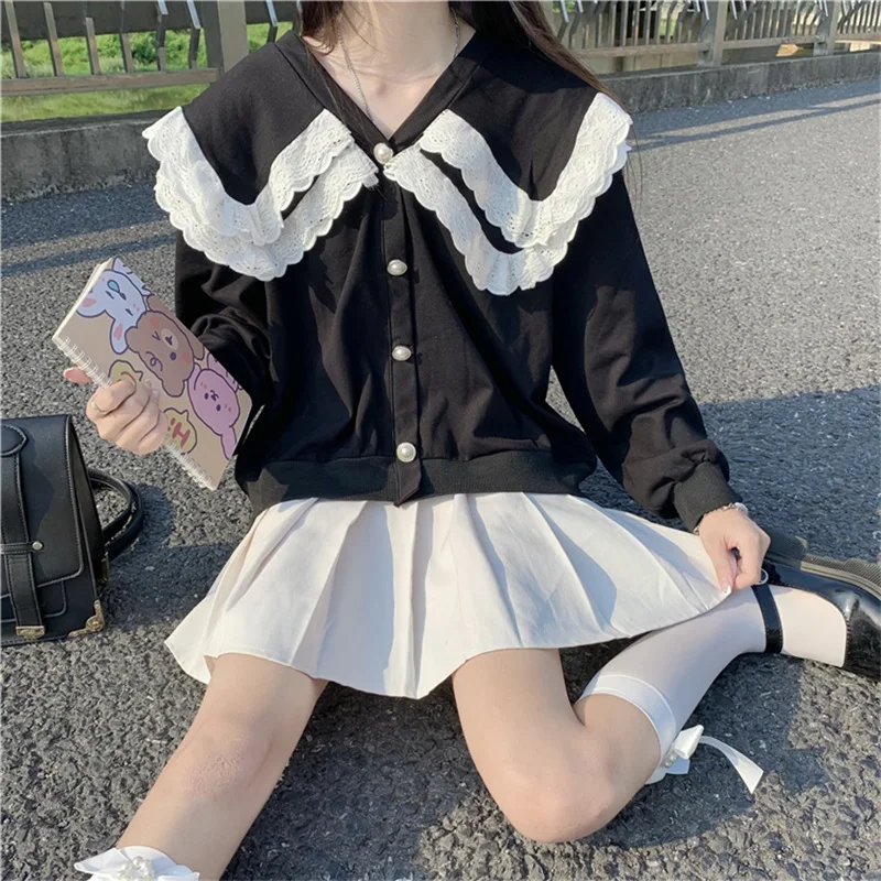 Korean Style Sweet Girly Lace Black Women Jacket For Tops Antumn Casual Woman Cute Buttons Full Sleeve Ladies Coats Outerwear
Korean Style Sweet Girly Lace Black Women Jacket For Tops Antumn Casual Woman Cute Buttons Full Sleeve Ladies Coats Outerwear