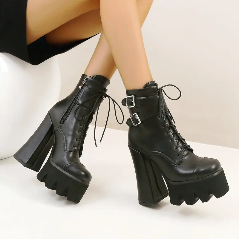 Punk Style Women Boots 15cm Super High Heel Women Ankle Boots Fashion Platform Square Heel Zip Boots Autumn Winter Woman Shoes 
Punk Style Women Boots 15cm Super High Heel Women Ankle Boots Fashion Platform Square Heel Zip Boots Autumn Winter Woman Shoes