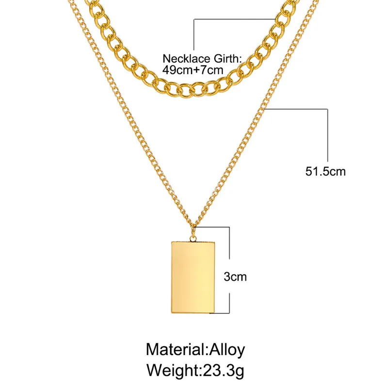 Punk Multi Layered Alloy Choker Necklace Collar Golden Silver Color Square Nameplate Pendant Necklace Women Jewelry Accessories
Punk Multi Layered Alloy Choker Necklace Collar Golden Silver Color Square Nameplate Pendant Necklace Women Jewelry Accessories