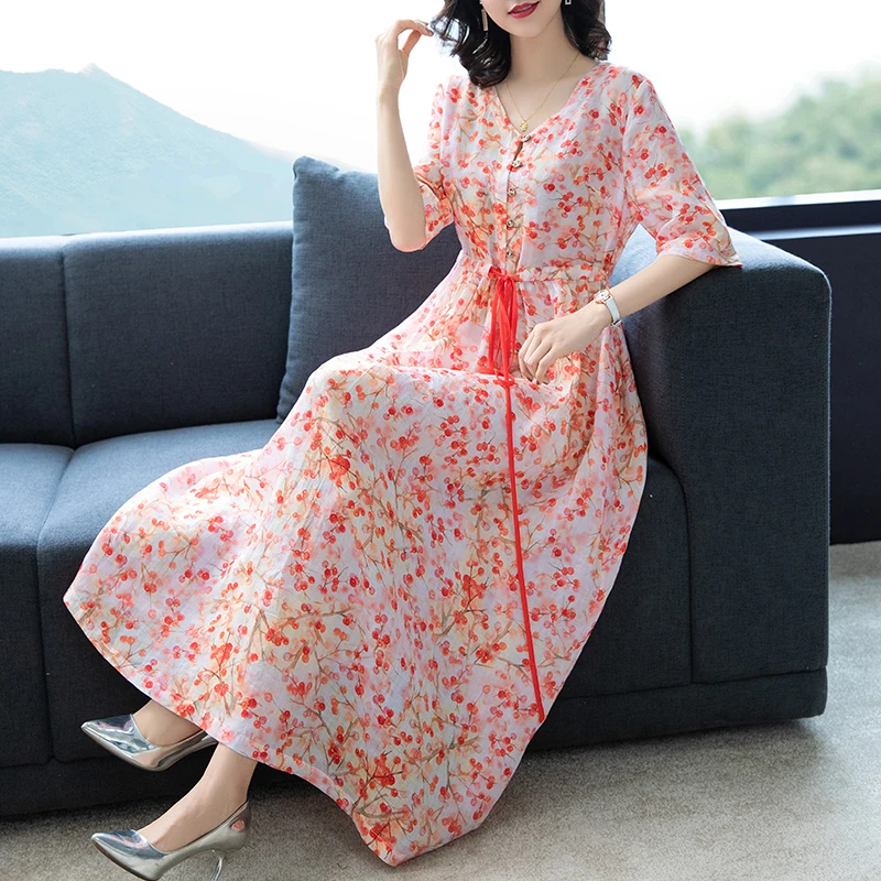 2021 Spring Summer Elegant Red Floarl Cotton Linen Midi Dress Women Party Vestidos Vintage Casual M-3XL Plus Size Dresses
2021 Spring Summer Elegant Red Floarl Cotton Linen Midi Dress Women Party Vestidos Vintage Casual M-3XL Plus Size Dresses