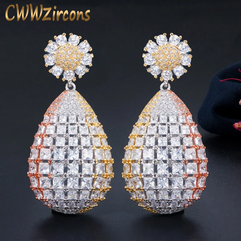 CWWZircons High Quality 3 Tone Dubai Gold Large Long Flower Drop Luxury Earrings for Bride Wedding Party Costume Jewelry CZ672
CWWZircons High Quality 3 Tone Dubai Gold Large Long Flower Drop Luxury Earrings for Bride Wedding Party Costume Jewelry CZ672
