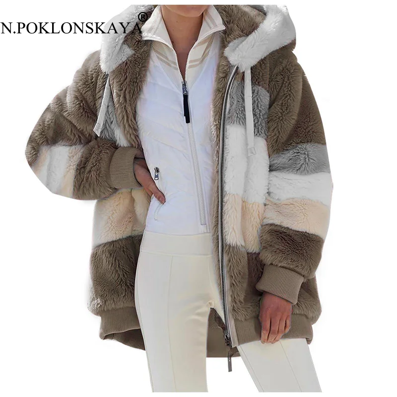 Winter Plush Women's Coat Patchwork Hooded Jacket Female Korean Fashion Casual Pocket Zipper Outerwear Ladies Plaid Coat 2020
Winter Plush Women's Coat Patchwork Hooded Jacket Female Korean Fashion Casual Pocket Zipper Outerwear Ladies Plaid Coat 2020