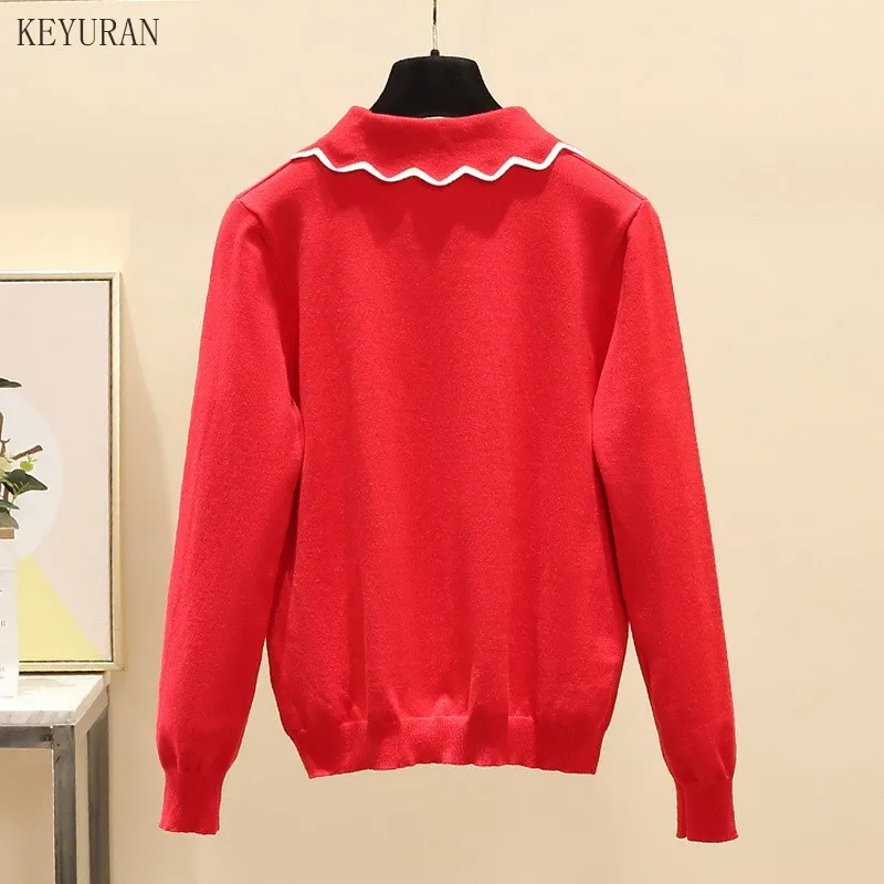 3XL 4XL Plus Size Women's Sweater Ruffles Collar Solid Color Loose Women Jumper With Buttons Casual Ladies Sweater Female 2021 
3XL 4XL Plus Size Women's Sweater Ruffles Collar Solid Color Loose Women Jumper With Buttons Casual Ladies Sweater Female 2021