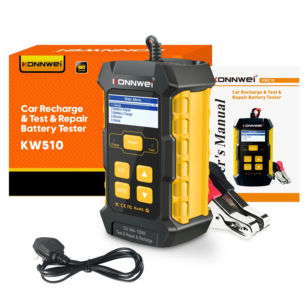 KONNWEI KW510 Car Battery Charger and Tester 12V Battery Maintainer for Cranking and Charging Systems
KONNWEI KW510 Car Battery Charger and Tester 12V Battery Maintainer for Cranking and Charging Systems